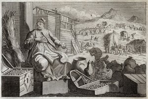 كتاب Royaumont الكتاب المقدس ، العهد الجديد: جنون الثروة أو مثل الرجل الغني. يتكلم يسوع المسيح ضد غرور الرجل الغني ، الذي صفق لنفسه في ممتلكاته العظيمة ، ومات في الليلة التالية. رسم توضيحي من عام 1811. بواسطة فنان غير معروف
