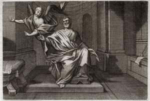 الكتاب المقدس Royaumont ، العهد الجديد: القديس الإنجيلي ماثيو مع الملاك. رسم توضيحي من عام 1811. بواسطة فنان غير معروف
