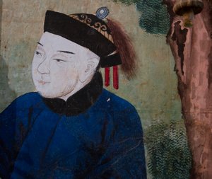 Scenes of everyday life in China, detail of the Chinese wallpaper, Chinese cabinet, Hunting residence, by Filippo Juvarra (1678-1736), Stupinigi, Piedmont, Italy بواسطة فنان غير معروف