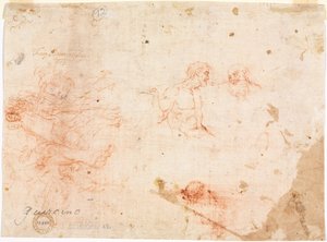 رسم لرجلين وشخصيات مختلفة أخرى (ظهر) بواسطة فنان غير معروف