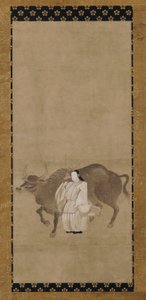 Tenjin (سوغاوارا نو ميتشيزاني) مع ثور بواسطة فنان غير معروف