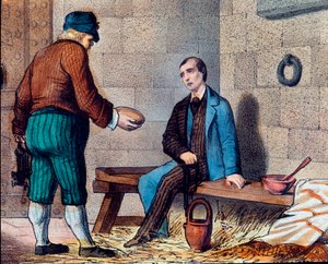 المواطن الإيطالي سيلفيو بيليكو (1798-1854) ، يتهم بالكربوناري (كاربوناري) ويحيط بقلعة سبيلبرغ (سبيلبيرك) في مورافيا للطباعة الحجرية في القرن التاسع عشر بواسطة فنان غير معروف
