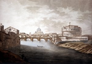 The Môle d'Adrien (Sant'Angelo) والقديس بطرس في القرن التاسع عشر. بواسطة فنان غير معروف