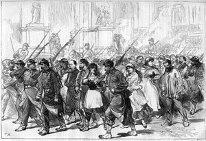 كومونة باريس في عام 1871. أسر قافلة من الفدراليين (الكوميونات) مرورا بميدان الأوبرا. بواسطة فنان غير معروف