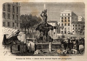 نافورة تريتون ، في روما ، تم إنشاؤها عام 1643 بواسطة جيان لورينزو (جيانلورنزو) برنيني المعروفة باسم لو برنيني (1598-1680) ، في ساحة باربيريني. نقش لتوضيح الرحلة إلى روما ، بقلم فرانسيس وي ، في ١٨٦٤-١٨٦٨ ، نُشر في "Le Tour du monde ، nouveau بواسطة فنان غير معروف