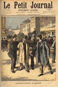 اعتقال إميل آرتون (1859-1905) ، الوسيط الفاسد في قضية فضيحة بنما ، والذي ظل هاربا منذ عدة سنوات. نقش في "" مجلة Le Petit "" 1/12/1895. مجموعة سيلفا. بواسطة فنان غير معروف