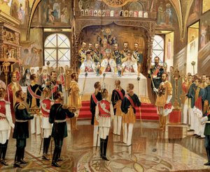 تتويج يسار نيكولاس الثاني (1868-1918) في موسكو ، روسيا بواسطة فنان غير معروف