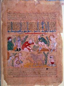 الدكتور أندروماخوس يراقب الأنشطة الزراعية المصغرة مأخوذة من "" كتاب الترياق "1199 Paris، BN بواسطة فنان غير معروف