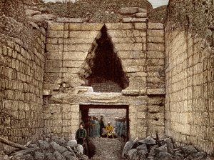 الحفريات في ميسين بقيادة هاينريش شليمان (1822-1890) - بوابة الأسد ، المدخل الرئيسي لميسينا - بواسطة فنان غير معروف