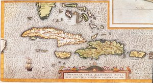 The islands of the Greater Antilles and the Lesser Antilles in the Caribbean Sea (map بواسطة فنان غير معروف