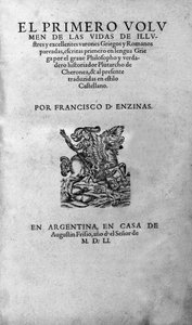 حياة رجال لامعين. Frontispice من كتاب Plutarch di Cheronee ، المسمى أيضًا "Paralleles Lives". طبعة أرجنتينية بواسطة فنان غير معروف