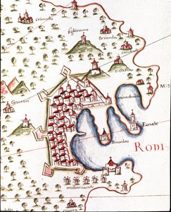 The port of Rhodes in Greece (Detail of the portulan of Castellini بواسطة فنان غير معروف