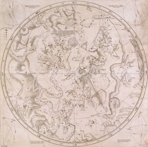 المطالع والمنازل اليمنى للنجوم الثابتة الرئيسية في نصفي الكرة الأرضية حتى عام 1678 بواسطة فنان غير معروف