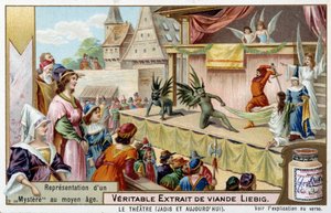 المسرح: تمثيل الغموض في العصور الوسطى - ليبيج chromolithography بواسطة فنان غير معروف