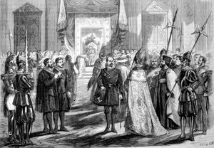 مجلس الفاتيكان الأول روما. البابا يستقبل أبي المجمع. 1869 بواسطة فنان غير معروف