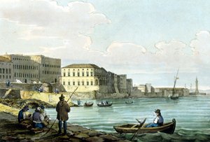 منظر لسانتا لوسيا ، نابولي. لوحة مائية حوالي عام 1850. بواسطة فنان غير معروف