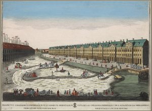 منظر لمبنى اثني عشر كوليجيا (batiment des douze colleges) في سانت بطرسبرغ - مجهول. نقش نحاسي ، ألوان مائية بواسطة فنان غير معروف