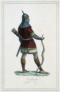 Warrior Kalmouk (Mongolian people of Siberia Meridionale) - in “” The different peoples of the earth”” by Abbé P. Jouhanneaud, Librairie des Bons Livres, Limoges بواسطة فنان غير معروف