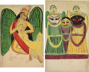 أبسارا مجنح بقرن (وجه) ؛ Jagannatha Trio (ظهر) بواسطة فنان غير معروف