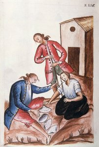 الهنود الشباب يلعبون لعبة القذائف ، من كتاب "Trujillo del Peru" أو "Códice Martínez Compañón" ، بقلم بالتازار مارتينيز كومبانيون إي بوجاندا ، أسقف تروخيو (1782-1785) بواسطة فنان غير معروف