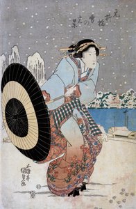 مشهد ثلجي ليلي في جسر موتونوياناجي ، حوالي عام 1825 (طباعة خشبية) بواسطة أوتاغاوا كونيسادا