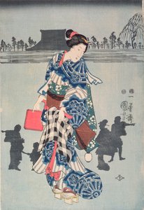 الفصل الثالث من الدراما "Chushingura" ، c.1840 (طباعة لوحة خشبية ملونة)