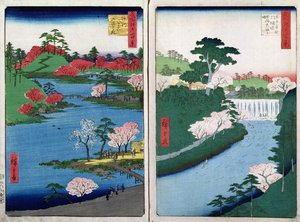 على ضفة النهر ، إطلالة من "60 -Odd Famous Views of the Provinces &39;، pub. بواسطة Kosheihei في عام 1853 ، (طباعة لوحة خشبية ملونة)