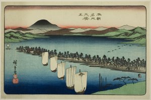 Amanohashidate ، من سلسلة "الأماكن الشهيرة في اليابان (Honcho Meisho)" بواسطة Utagawa Hiroshige