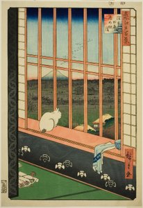 Asakusa Rice Fields and Torinomachi Festival (وضع Asakusa tanbo Torinomachi) ، من سلسلة "مائة منظر مشهور لإيدو (Meisho Edo hyakkei)" بواسطة Utagawa Hiroshige