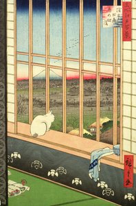 حقول أساكوسا رايس خلال مهرجان الديك من سلسلة "100 Views of Edo" ، الحانة. 1857 (طبعة خشبية ملونة)