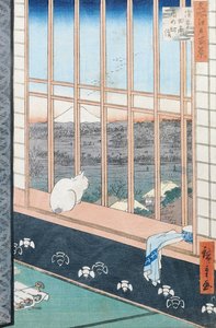 حقول أساكوسا رايس خلال مهرجان الديك من سلسلة "100 Views of Edo" ، الحانة. 1857 (طبعة خشبية ملونة)