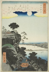 قمر الخريف فوق معبد إيشيياما (Ishiyama shugetsu) ، من سلسلة "Eight Views of Omi (Omi hakkei)" بواسطة Utagawa Hiroshige