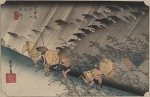 مطر القيادة في شونو ، من سلسلة 53 محطة توكايدو بواسطة Utagawa Hiroshige