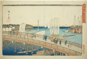 Eitai B Reason d New and at Fukagawa (Eitai Bridge Fukagawa Shinchi) ، من سلسلة `` Fa more s PA member te air s pita l (Toto popular place) " بواسطة Utagawa Hiroshige
