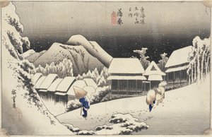 أمسية الثلج في Kanbara من السلسلة 53 Stations of the Tokaido ، c.1833-4 (طبعة خشبية ملونة)