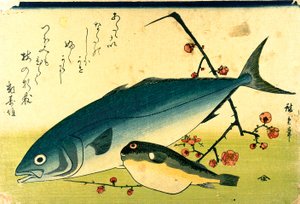 هيروشيجي سرب من أسماك الفوجو صفراء الذيل بواسطة Utagawa Hiroshige