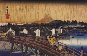 هيروشيغي، جسر تحت المطر بواسطة Utagawa Hiroshige