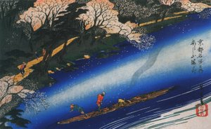 هيروشيجي يرسم طوافة على النهر بواسطة Utagawa Hiroshige