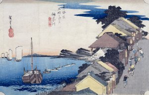 كاناغاوا: منظر للتلال ، من سلسلة &39;53 Stations of the Tokaido &39;، 1834-35 (طبعة خشبية ملونة)