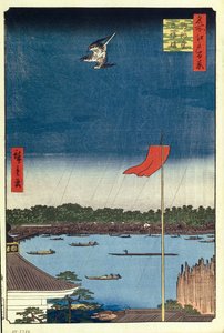 قاعة كوماتكاتا وجسر أزوما مائة مشاهدة شهيرة لإيدو ، 1856-1858 بواسطة Utagawa Hiroshige