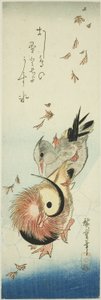 يعبر بط الماندرين البركة الجليدية وسط الأوراق المتساقطة بواسطة Utagawa Hiroshige