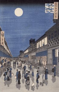 منظر ليلي لشارع Saruwaka ، من "Meisho Edo Hyakkei" (مائة مشاهدة لـ Edo) (طباعة لوح خشبي ملون)