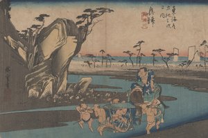 رقم 18 "Okitsu: نهر Okitsu" من 53 محطة في توكايدو ، c.1833
