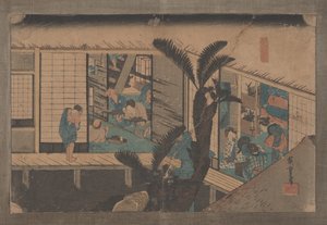 رقم 37 "أكاساكا: نزل مع خادمات خدمة" من 53 محطة في توكيدو ، 1833