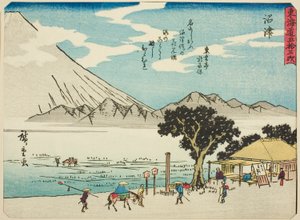 Numazu ، من سلسلة "ثلاثة وخمسون محطة من Tokaido (Tokaido gojusan tsugi) ،" المعروف أيضًا باسم Tokaido with Poem (Kyoka iri Tokaido) بواسطة Utagawa Hiroshige