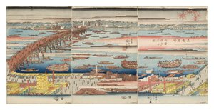 منظر بانورامي لأمسية صيفية في جسر Ryogoku ، c.1832-34 (woodblock)