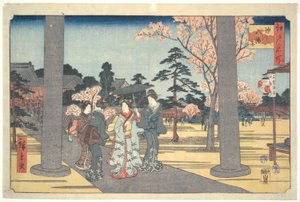 الأشخاص الذين يزورون ضريح حشيمان: مائة منظر مشهور لإيدو بواسطة Utagawa Hiroshige
