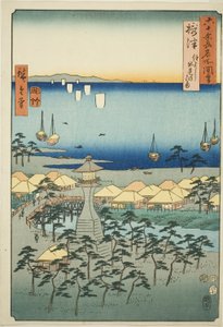 مشروع سيتسو: Idemi Bea ch at Sumiyoshi (Settsu، Sumiyoshi Demi no Hama) من السلسلة بواسطة Utagawa Hiroshige