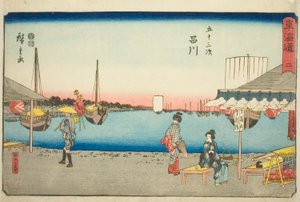 شيناغاوا: المقاهي في Samegafuchi (Shinagawa ، Samegafuchi no Chaya) - رقم 2 ، من سلسلة "ثلاثة وخمسون محطة من Tokaido (Tokaido gojusan tsugi)" ، المعروف أيضًا باسم Reisho Tokaido بواسطة Utagawa Hiroshige