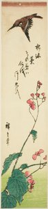 عصفور يحلق فوق بيجونيا بواسطة Utagawa Hiroshige